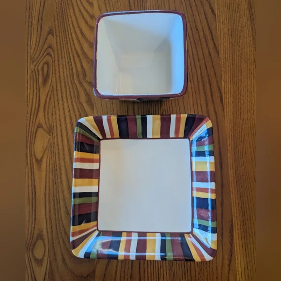 Pampered Chef Striped Serving Bowl and Plate Set - Picture 5 of 6